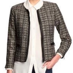 Banana Republic Leather Trim Tweed Jacket Size 4P